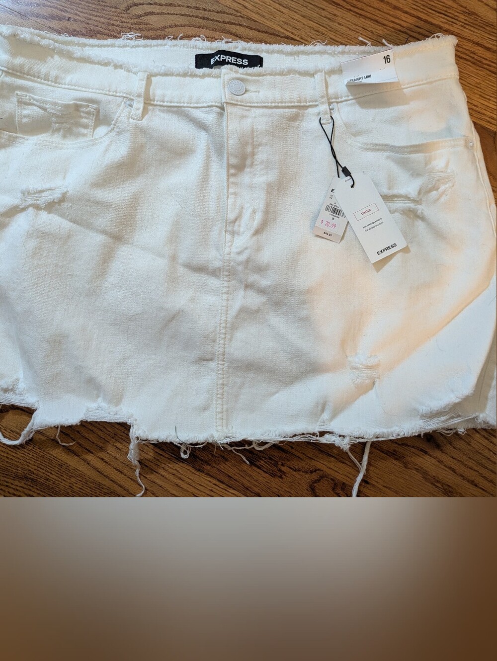 NWT Stretch Express White Distressed Denim Skirt